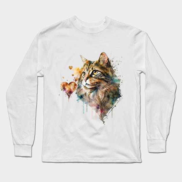 A Cat and Heart Symbolize Love Long Sleeve T-Shirt by KhaledAhmed6249